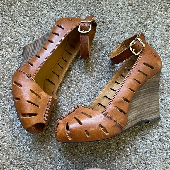 Frye Gwen Ankle Strap Brown Leather Sandals sz 9 - Picture 3 of 16